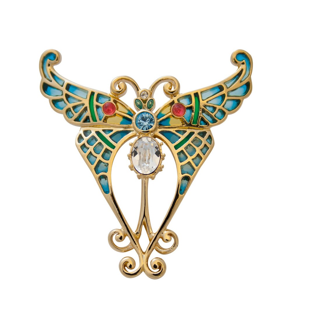 Broche Barrette Papillon Antique En Or 18k Et Argent Sterling - Sertie De Diamants, Rubis Et Perles Fines - Style Art Nouveau - Occasion - Pièce De Joaillerie Vintage