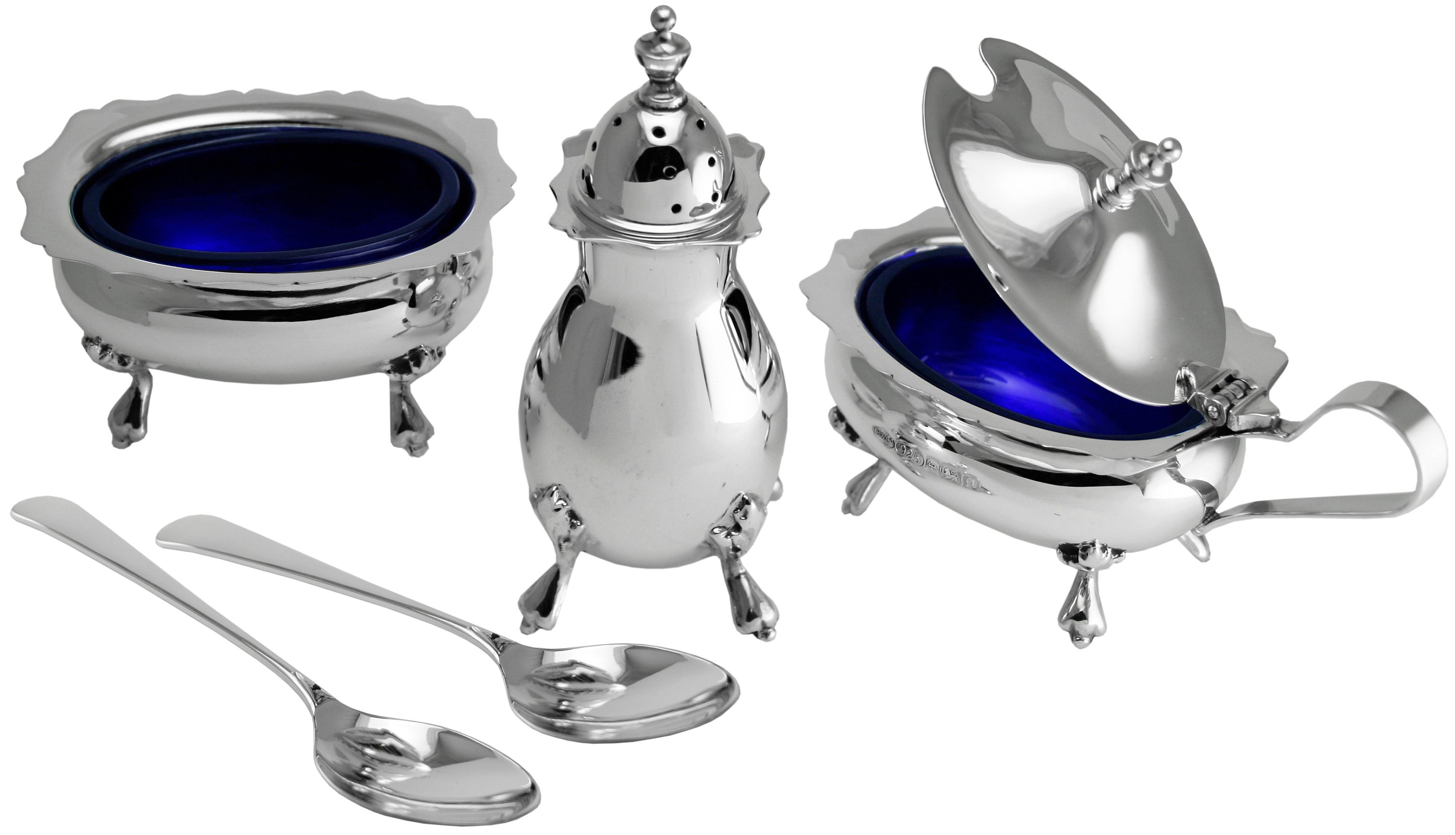 5 Piece Condiment Set Victorian Style 925 Sterling Silver English ...