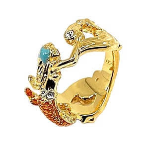 Mermaid Ring Gold Plated Metal Alloy Set With Enamel And Sparkling Czech Crystals By JewelAriDesigns