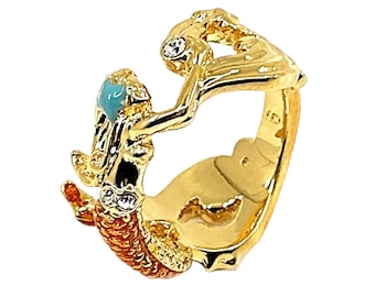 Mermaid Ring Gold Plated Metal Alloy Set With Enamel And Sparkling Czech Crystals By JewelAriDesigns