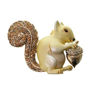 Squirrel Pin Brooch Gold Plated Metal Alloy Set With Sparkling Czech Crystals By JewelAriDesigns