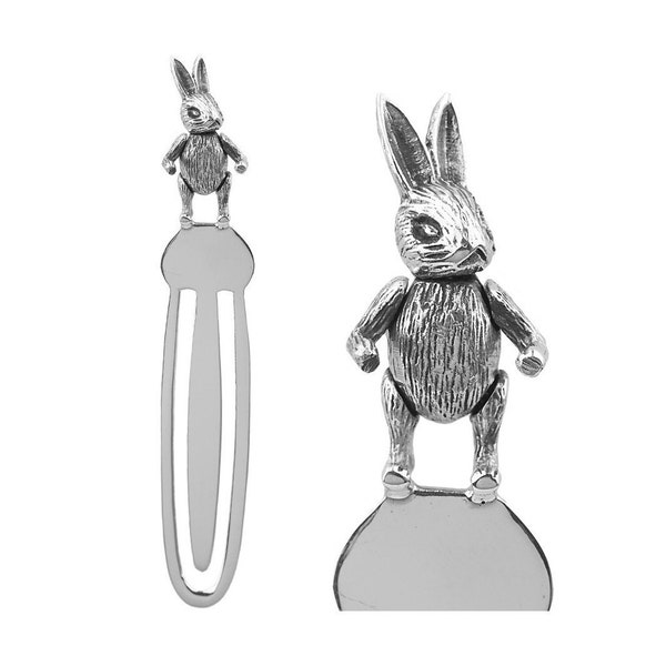 Kaninchen Lesezeichen viktorianischen Stil 925 Sterling Silber Englische Markenzeichen mit beweglichen Gelenk Kaninchen | Ostergeschenk | von JewelAriDesigns