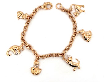 Kitten Charm Bracelet Gold Plated Metal Alloy Set With Sparkling Czech Crystals By JewelAriDesigns
