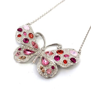 Butterfly Choker Necklace Rhodium Plated Metal Alloy Set With Sparkling Czech Crystals On 16&quot; Chain By JewelAriDesigns