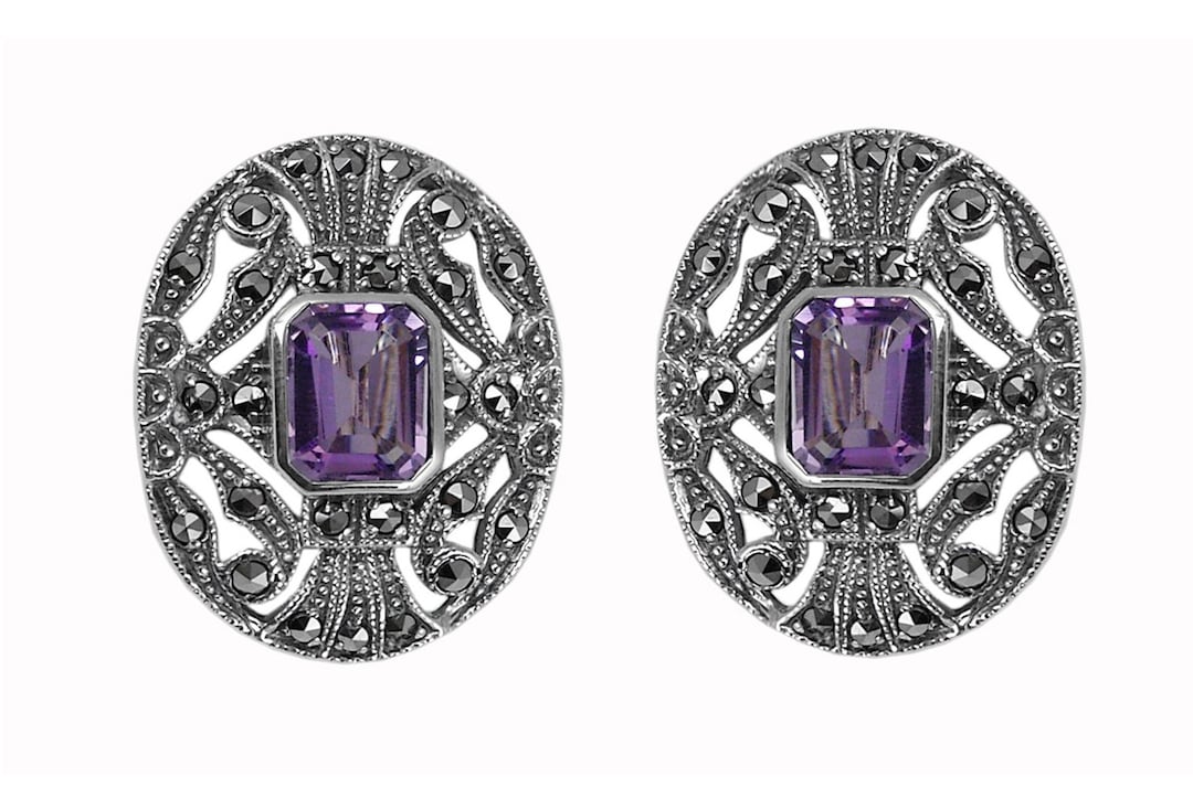 Elegant Clip on Earrings Victorian Style 925 Sterling Silver English