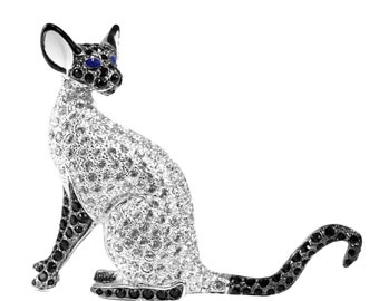 Broche Art Déco Cat Rhodium Plate Fashion com Cristais Swarovski Espumante
