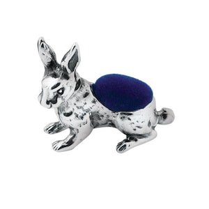 Rabbit Pin Cushion Victorian Style 925 Sterling Silver English Hallmarks With Blue Cushion By JewelAriDesigns