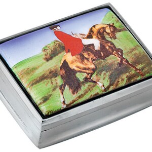 Hunting Scene Pill Box 925 Sterling Silver English Hallmarks Set With Enamel By JewelAriDesigns