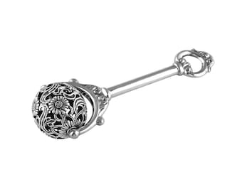 Sonaglio per bebè in argento sterling in stile vittoriano con marchio di garanzia - Battesimo