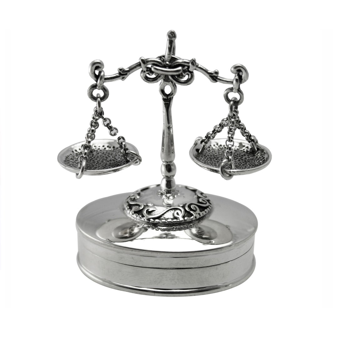 Scales of Justice Pill Box Victorian Style 925 Sterling Silver English Hallmarks With Moving