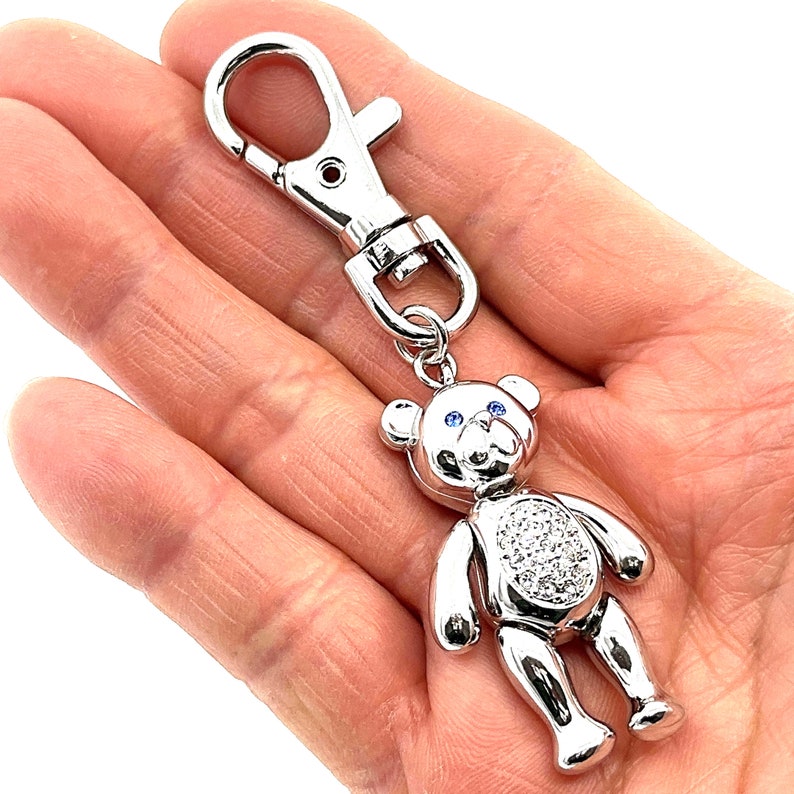 Moving Teddy Key Ring / Bag Charm Rhodium Plated Metal Alloy Set With ...