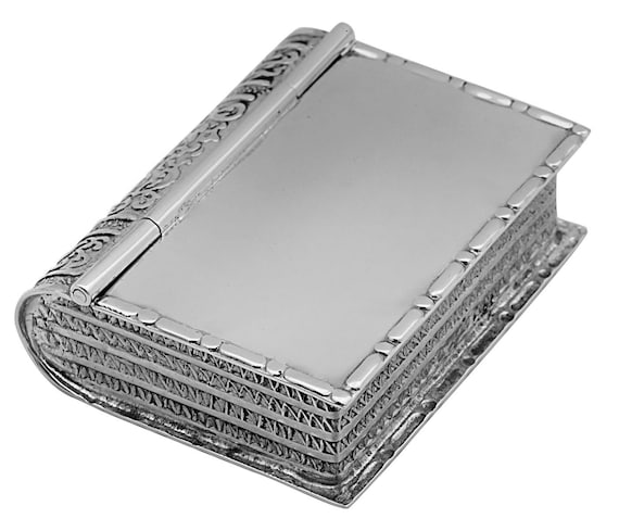 Book Pill Box Antique Style 925 Sterling Silver English