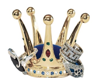 Crown Ring Holder Gold Plated Metal Alloy Set With Sparkling Czech Crystals By JewelAriDesigns