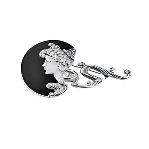 Lady's Head Pin Brooch Art Nouveau Style 925 Sterling Silver English Hallmarks Set With Enamel And Sparkling Crystals By JewelAriDesigns