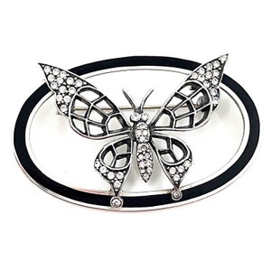 Butterfly Brooch Pin Art Nouveau Style Sterling Silver 925 British Hallmarks Set With Enamel And Czech Crystals By JewelAriDesigns