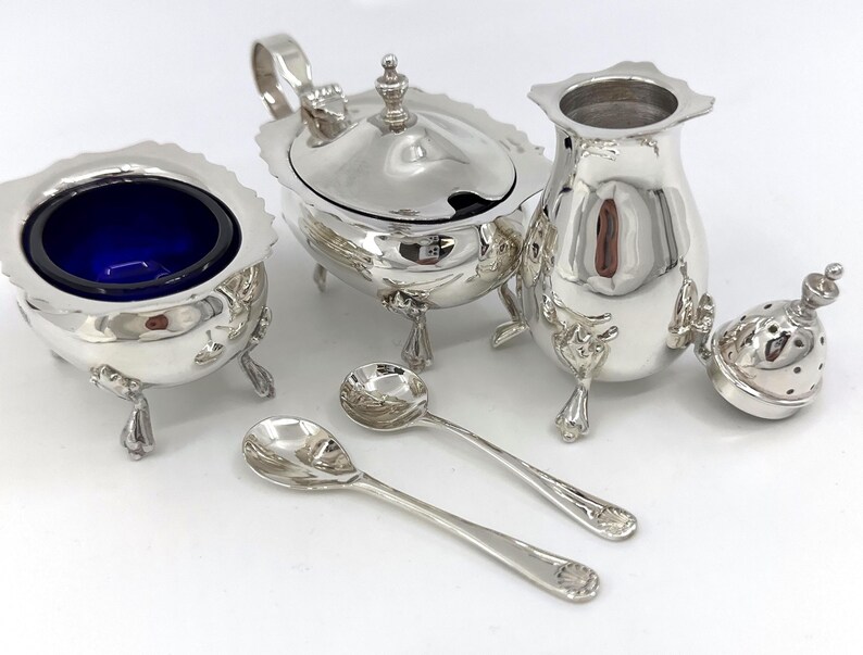 5 Piece Condiment Set Victorian Style 925 Sterling Silver English ...