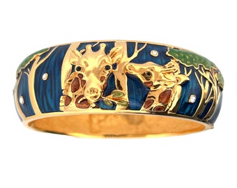 Out of Africa Giraffe Cuff Bangle Gold Plated Metal Alloy Set Enamel And Sparkling Czech Crystals By JewelAriDesigns
