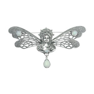 Lady&#39;s Head Pin Brooch Art Nouveau Lalique Style 925 Sterling Silver English Hallmarks Set With Marcasite And Opal By JewelAriDesigns