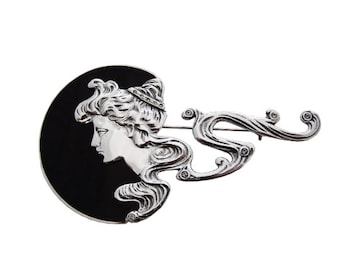 Broche Art Nouveau Dame en Argent Massif