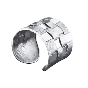 Woven Hatch Design Cuff Bangle 925 Sterling Silver English Hallmarks By JewelAriDesigns