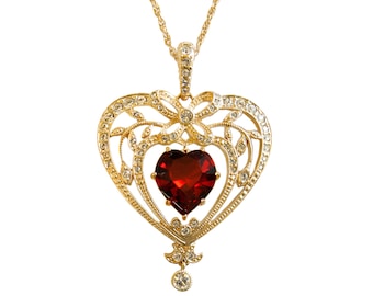 January Birthstone Necklace Gold Plated Metal Alloy Set With Heart Shaped Garnet And White Sparkling Czech Crystals By JewelAriDesigns