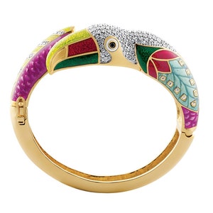 Toucan Cuff Bangle Art Deco Style Gold Plated Metal Alloy Set With Sparkling Czech Crystals And Enamel By JewelAriDesigns