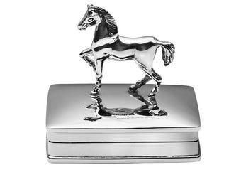 Pastillero rectangular con diseño de caballo en plata de ley 925 con sellos ingleses de JewelAriDesigns