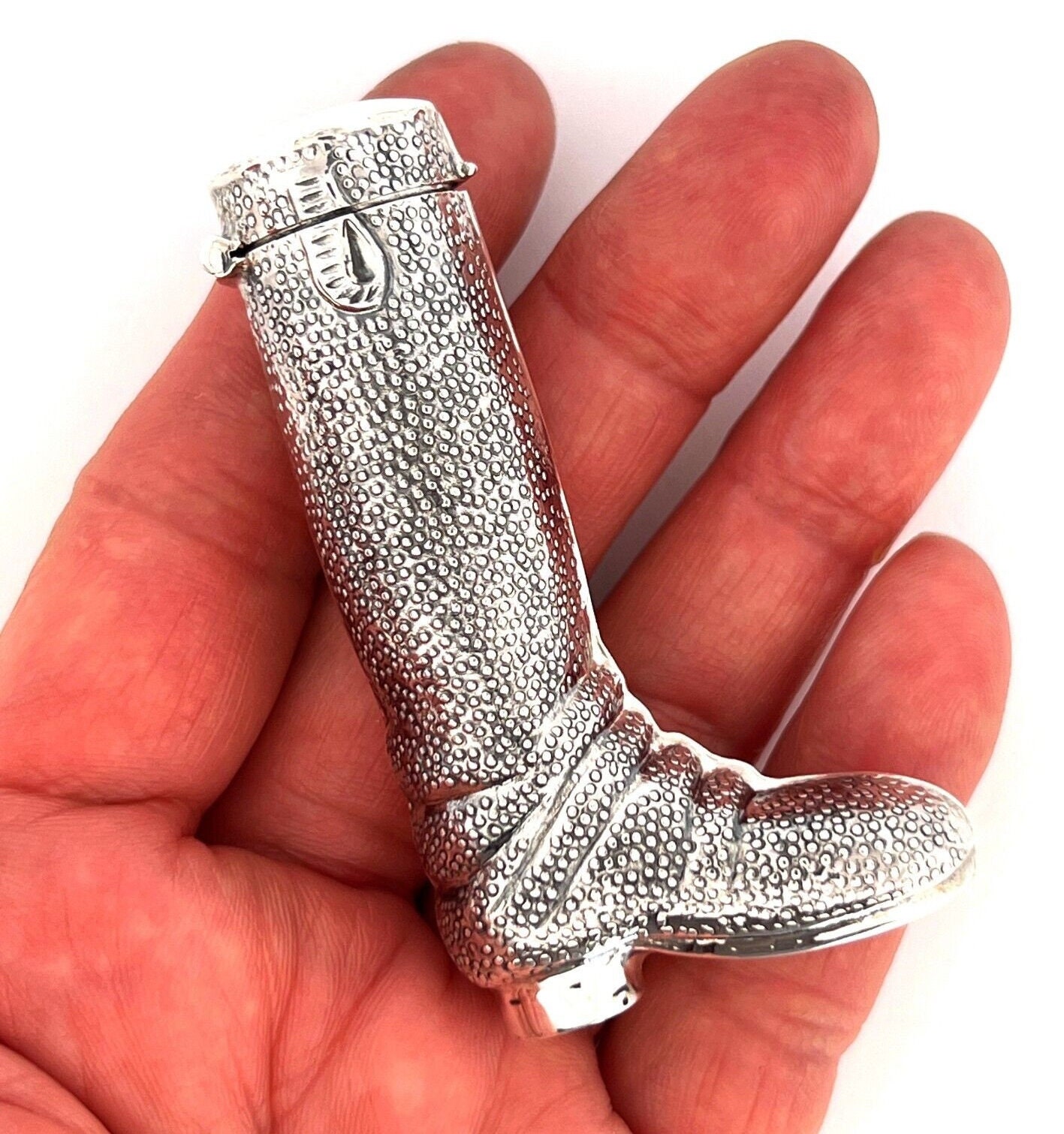 Riding Boot Pillbox Victorian Style 925 Sterling Silver English ...