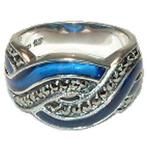 Blue Enamel And Marcasite Ring 925 Sterling Silver Hallmarked By JewelAriDesigns