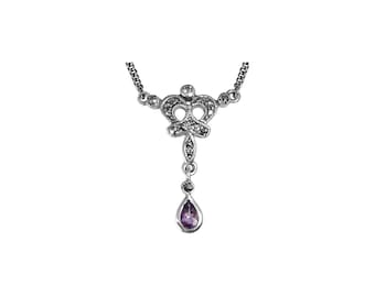 Elegant Necklace Victorian Style  925 Sterling Silver English Hallmarks Set With Marcasite And Amethyst By JewelAriDesigns