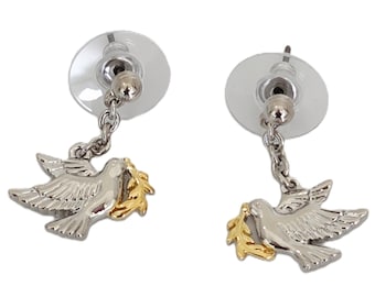 Dove Charm Earrings Rhodium and Gold Plated Metal Alloy