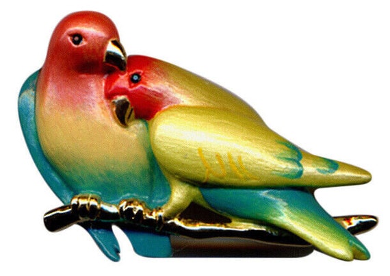 ラブバードブローチ ラブバード 鳥モチーフ ブローチ 光沢ゴールド