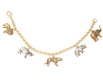 Safari Animal Big Five Charm Bracelet Gold Plated & Rhodium Plated Metal Alloy By JewelAriDesigns