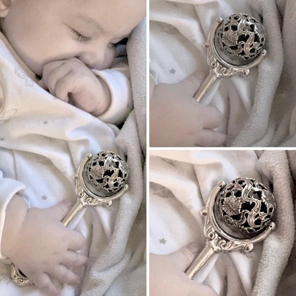 Spinning Baby Rattle Victorian Style 925 Sterling Silver English Hallmarks by JewelAriDesigns