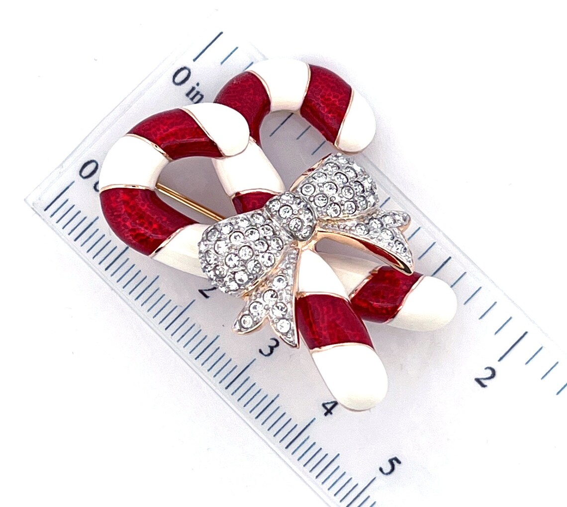 Christmas Candy Canes Pin Brooch Gold Plated Metal Alloy Set With ...