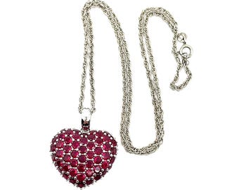 Heart Pendant 925 Sterling Silver English Hallmarks Set With Red Cubic Zirconia