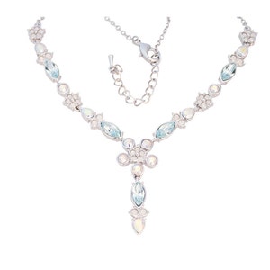 Christmas Elegant Necklace Rhodium Plated Metal Alloy Set With Aurora Borealis Czech Crystals By JewelAriDesigns