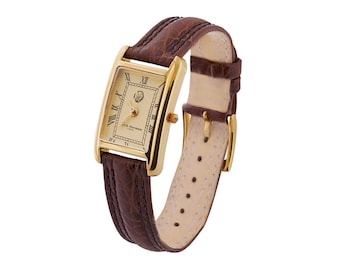 Gold Plated Watch (vermeil) 925 Sterling Silver English Hallmarks With Brown Leather Strap By JewelAriDesigns