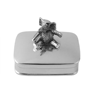Elephant Pill Box Keepsake Victorian Style 925 Sterling Silver English Hallmarks With Moving Articulated Elephant By JewelAriDesigns