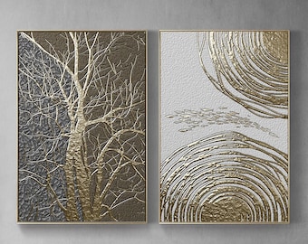 Luxury Gold Silver Series, Wall Art Printable, Digital Print Poster, Chinoiserie, Golden Tree, Fish, Annual Wheel, wall decor gift