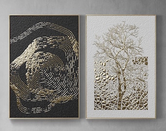 Luxury Gold Silver Series, Wall Art Printable, Digital Print Poster, 3D Golden tree, Gold Annual ring ,Tree ring, set of 2, 2 pieces artwork