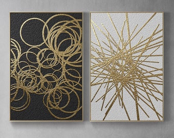 Luxury Gold Silver Series, Wall Art Printable, Digital Print Poster, Abstract Geometric Golden & Black Canvas Poster for Home Decor gift