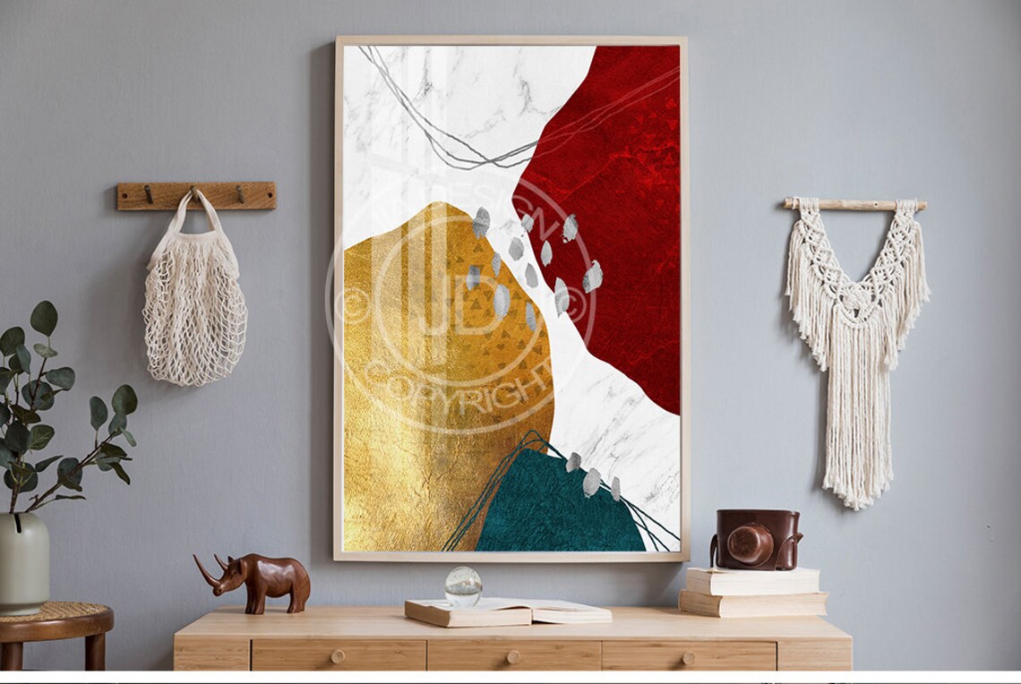 Abstract Teal Red Wall Art Prints Digital Download Color Etsy