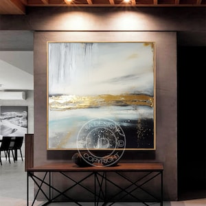 zilvergoud abstract schilderij, abstracte muurkunst schilderij goud en turkoois, licht aquamarijn en zwart, gouden palet, donker goud en wit
