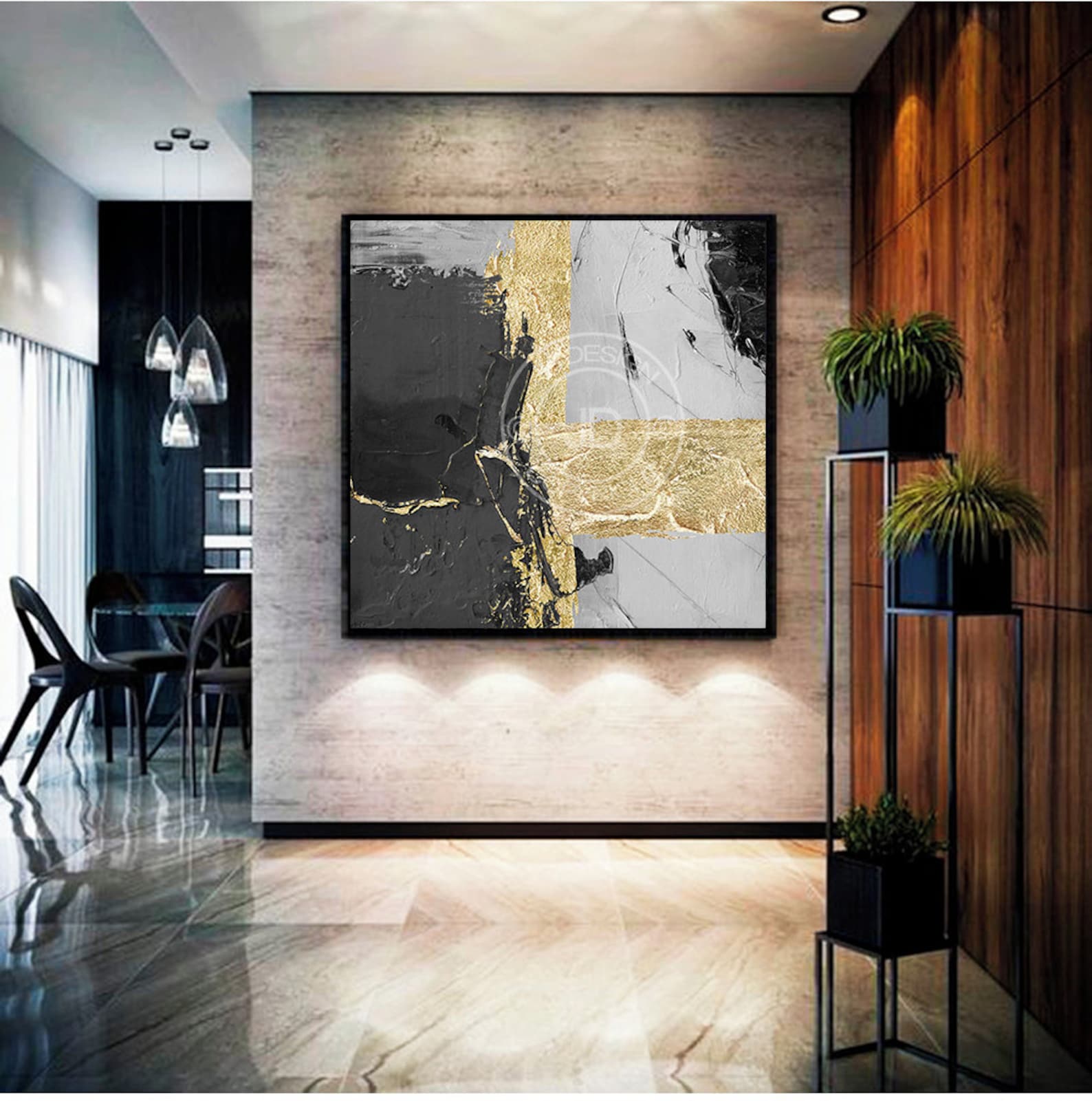 Gold & Black Painting Printable Large Abstract Painting Etsy