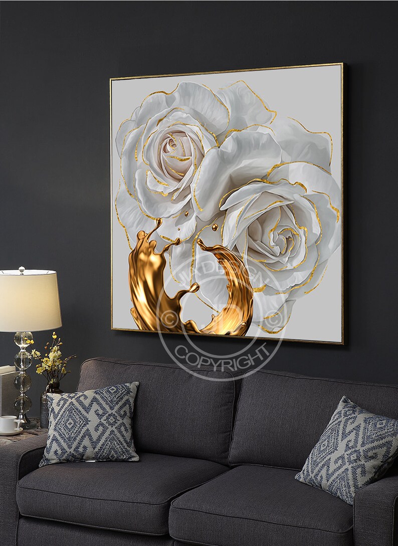 Metal Flower Wall Art Printable Golden Flower Gold & Light Etsy