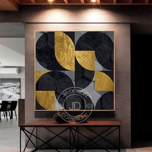 Abstract Geometric Pattern, Metal Poster Printable, Luxury Square print, Modular painting Abstraction Luxury Black and Gold digital download