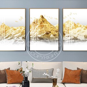 3 Sets of Digital Interior Art, Golden Wall Art Printable, Modern ...
