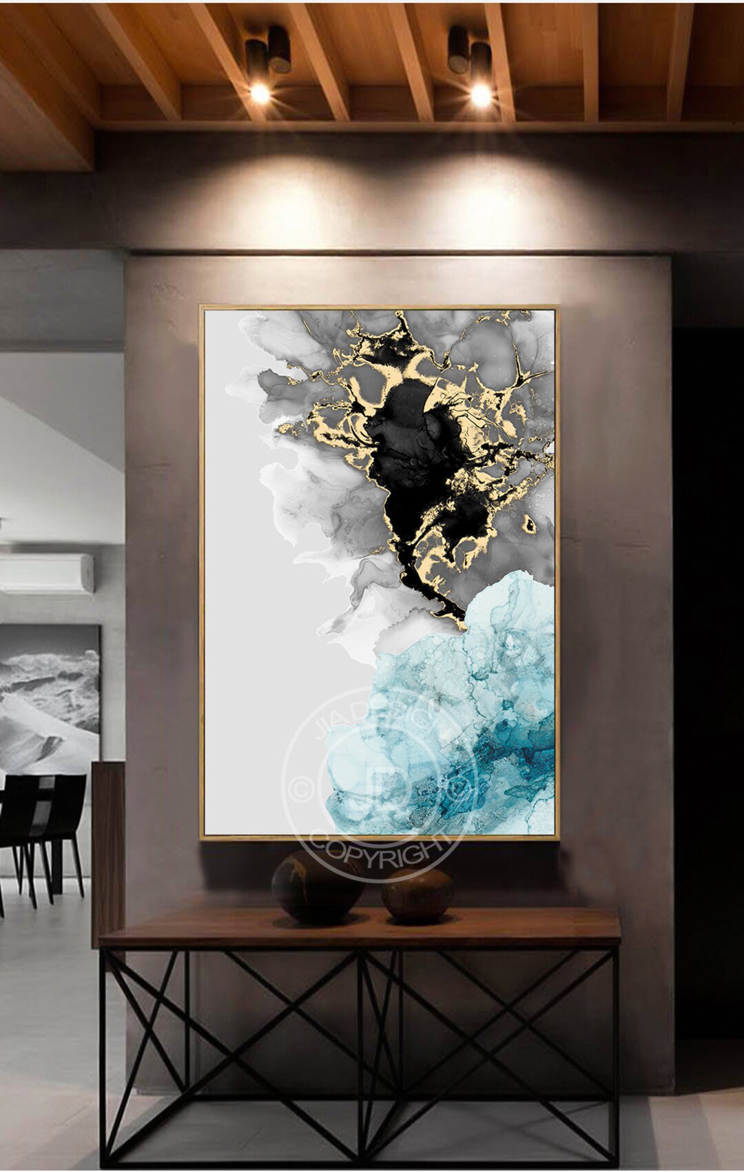 Gold Foil Ink Art, Abstract Art Prints, Large Wall Art, Printable Wall