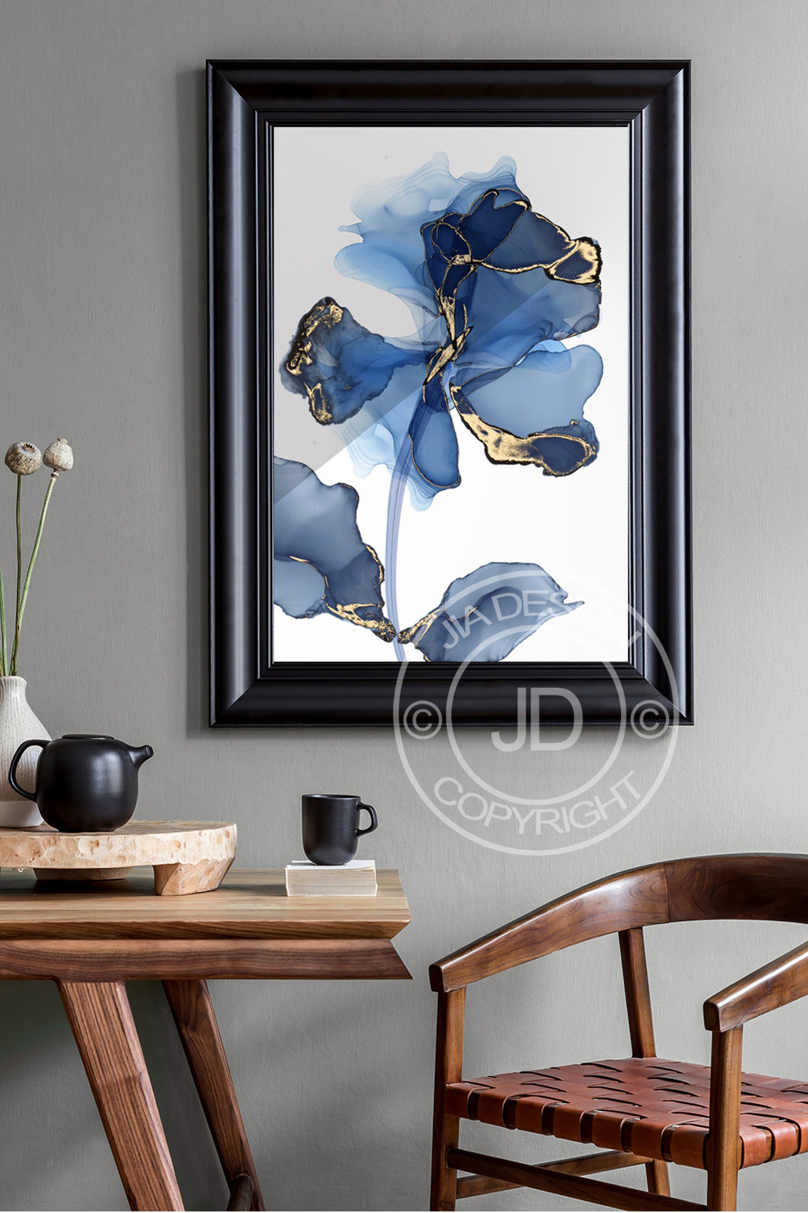 Gold foil Fluid art technique printable art print wall Etsy